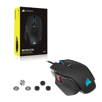 Corsair M65 RGB Ultra Tunable FPS Gaming Mouse Marksman 26,000 DPI Optical Sensor, Optical Switches, AXON Hyper-Processing Technology, Sensor Fusion Control, Tunable Weight System - Black