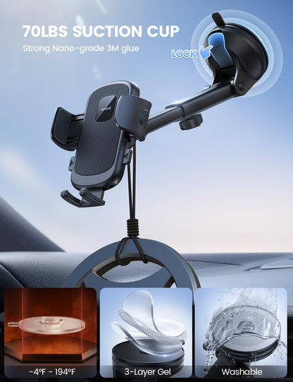 Lamicall Phone Mount for Car [3-in-1 Military-Grade Suction Cup] 360° Rotation Phone Holders for Your Car [Metal Hook] Cell Phone Car Mount Dashboard Vent Windshield for iPhone 17 16 15 Pro Max