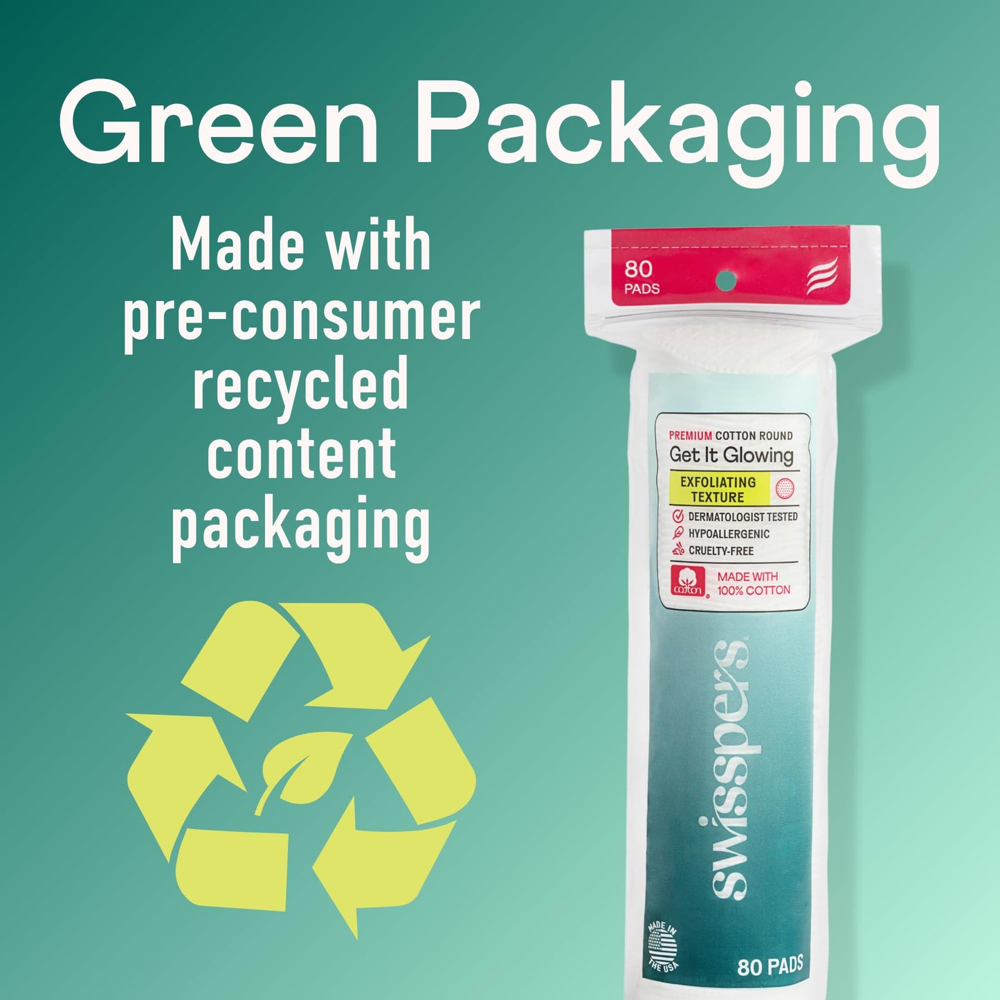 Swisspers Premium Exfoliating Rounds, 2 Distinct Raised Textured Surface, Cotton Facial Pads, 80 Count Re-closable Bag