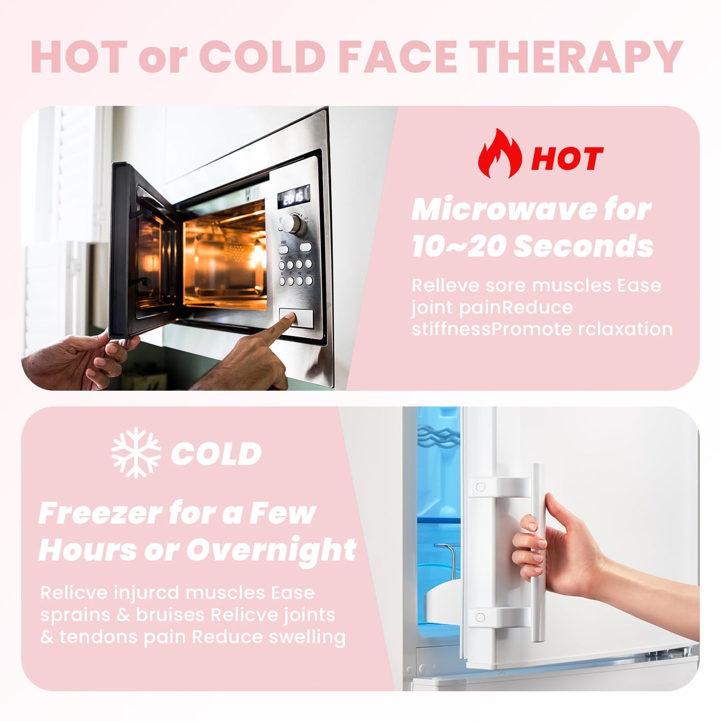 RelaxCoo Ice Face Eye Mask for Dark Circles and Puffiness Cold Warm Compress, Gel Cold Cooling Face Mask Package for Women and Men, Migraines, Headache, Stress and Relaxation, Pink