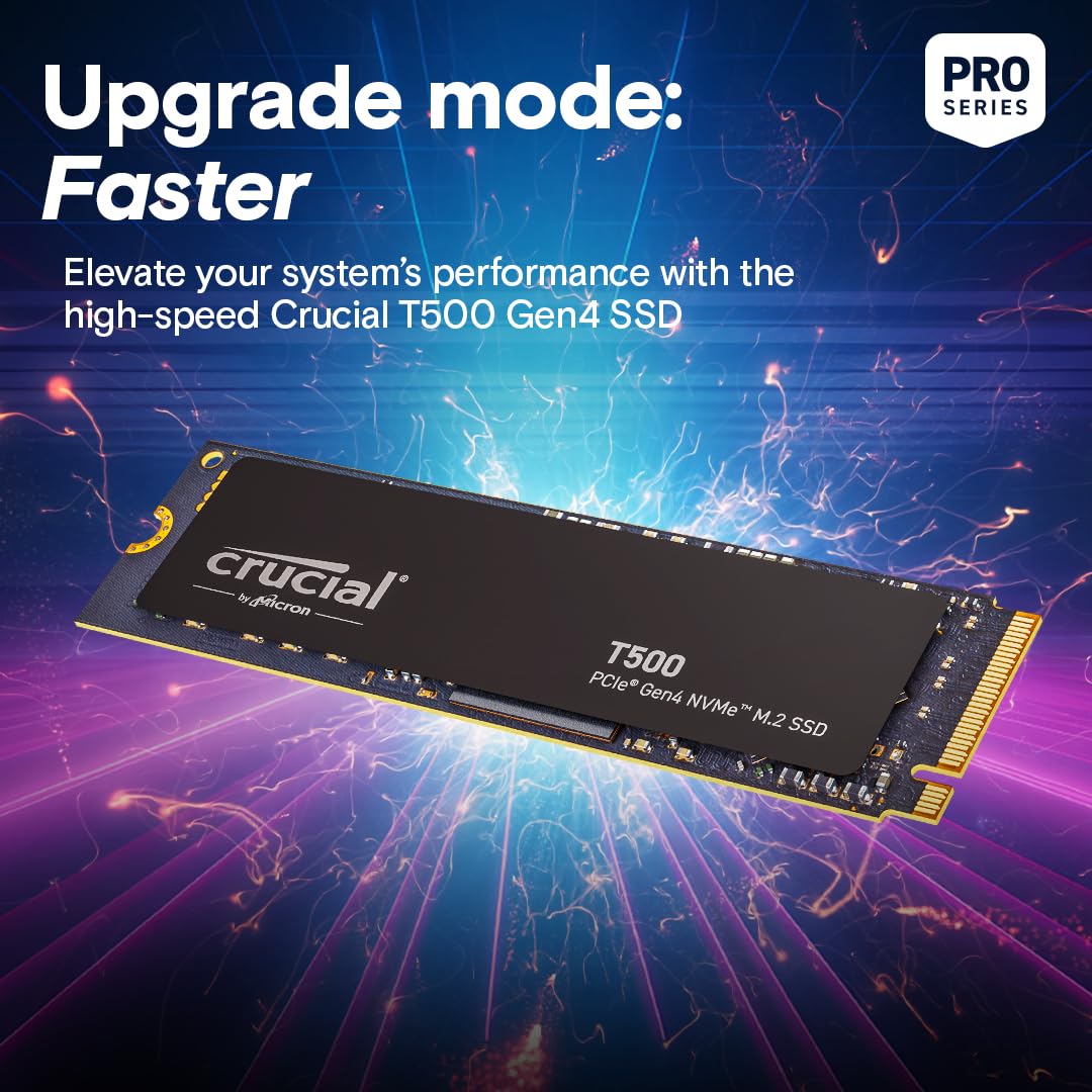 Crucial T500 2TB Gen4 NVMe M.2 Internal Gaming SSD, Up to 7400MB/s, Laptop & Desktop Compatible + 1mo Adobe CC All Apps - CT2000T500SSD8