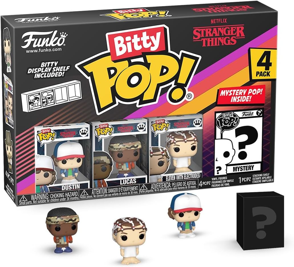 Funko Pop Bitty: Stranger Things - Dustin, Lucas, Eleven - (with Electrodes), and Mystery Chase Figure - (Style May Vary) and A Surprise Mystery Mini Figure - 0.9 Inch (2.2 Cm) Collectable
