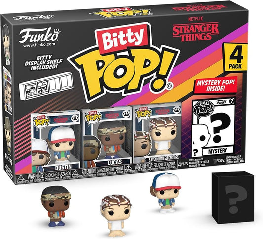 Funko Pop Bitty: Stranger Things - Dustin, Lucas, Eleven - (with Electrodes), and Mystery Chase Figure - (Style May Vary) and A Surprise Mystery Mini Figure - 0.9 Inch (2.2 Cm) Collectable