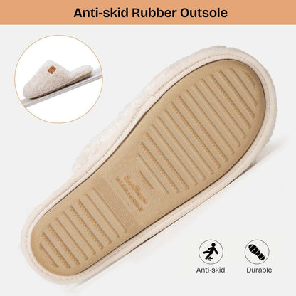 EverFoams Women's Fuzzy Slip-on Slippers Warm Cozy Soft Lightweight Memory Foam Indoor House Shoes Cream White, 7-8 US