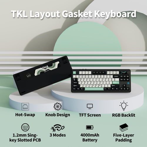 AK870 Gasket Mechanical Keyboard with Hot Swap TFT Screen & Knob - Five Layer Padding - 4000mAh Battery - South Facing LED - Bluetooth/2.4GHZ/Wired Hot Swap RGB Keyboard