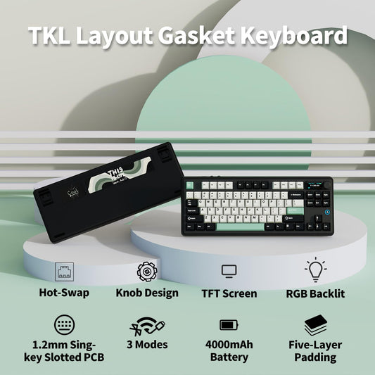 AK870 Gasket Mechanical Keyboard with Hot Swap TFT Screen & Knob - Five Layer Padding - 4000mAh Battery - South Facing LED - Bluetooth/2.4GHZ/Wired Hot Swap RGB Keyboard