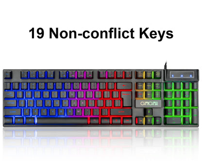 Keyboard and Mouse Gaming LED Wired Combo with Emitting Character Keyboard 4800DPI 2 Side Button USB Mouse Rainbow Backlit Mechanical Feeling Compatible with PC Raspberry Pi Mac Xbox one ps4