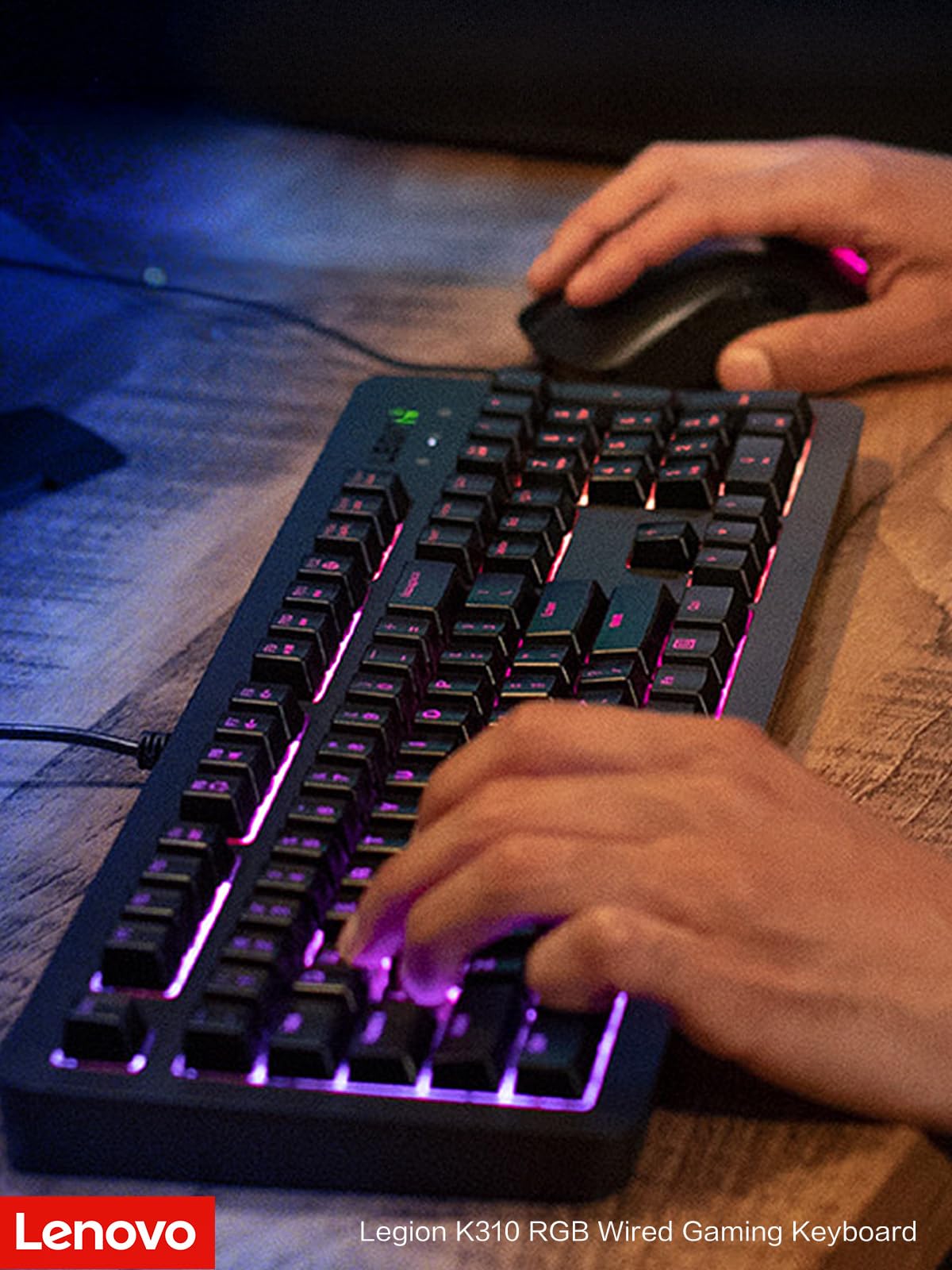 Lenovo Legion K310 RGB Wired Gaming Keyboard - Ultra-Fast Reaction Time with Tactile Keys, Quiet Key Membrane Switches, Silent Operation, RGB Illumination - Water Resistant & Compact Design