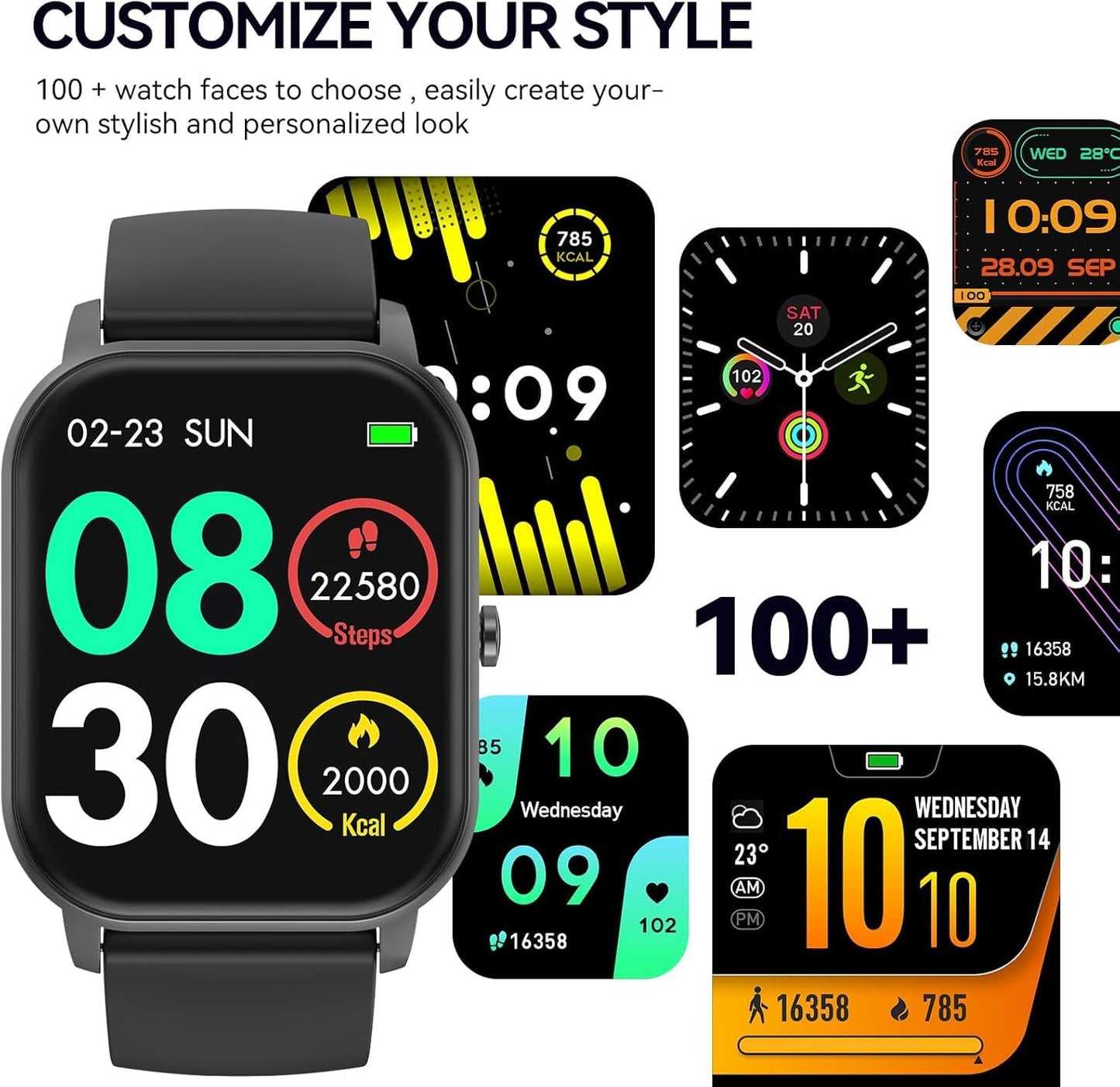 Smart Watch for Women Men (Bluetooth Call), 49mm AMOLED Display, Health | Stress | Sleep | Fitness Tracker, AI Assistant, 100+ Workout Modes, IP68 Waterproof Smartwatch for Android iOS (Black)
