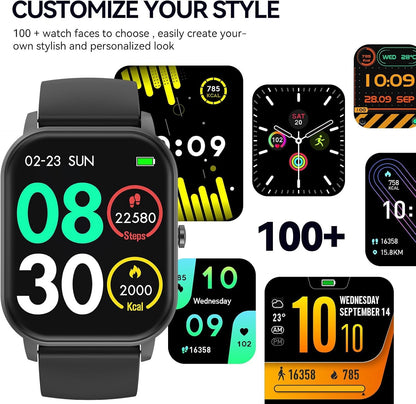 Smart Watch for Women Men (Bluetooth Call), 49mm AMOLED Display, Health | Stress | Sleep | Fitness Tracker, AI Assistant, 100+ Workout Modes, IP68 Waterproof Smartwatch for Android iOS (Black)