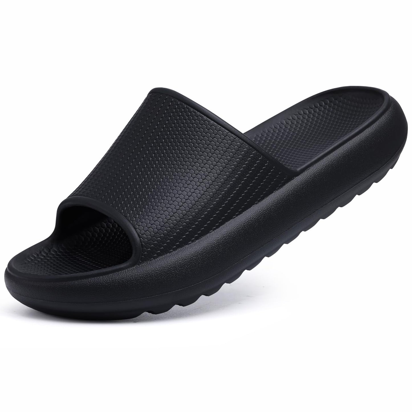 Comwarm Cloud Slide Sandals for Women Men Ultra Comfort Recovery Pillow Slippers Soft Summer Beach Shoes with Low Arch Support,Matte Black Size 7.5-8.5 Wonmen/6-7 Men