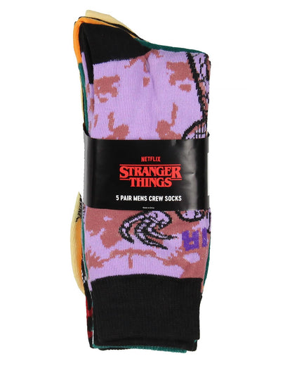 Bioworld Stranger Things Crew Socks 5 Pairs, Hellfire Club Surfer Boy Pizza Vecna Hawkins High School Mid-Calf Crew Socks For Men Women 5 Pack