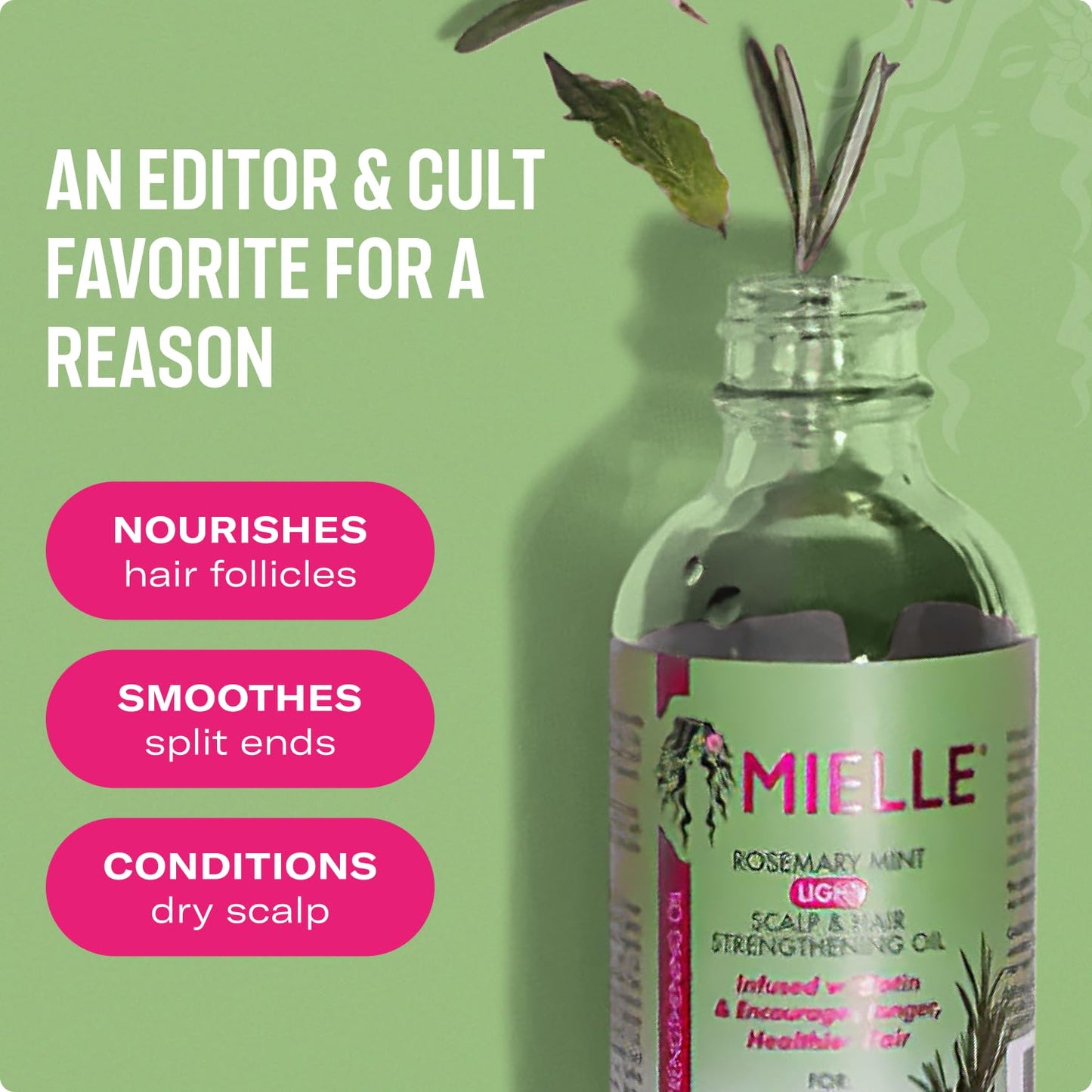 Mielle Organics Rosemary & Mint Light Hair Oil, Split Ends & Dry Scalp Treatment - Infused with Biotin & Essential Oils for Strengthening, Soothing, Moisturizing & Encouraging Longer Hair (2 Oz)