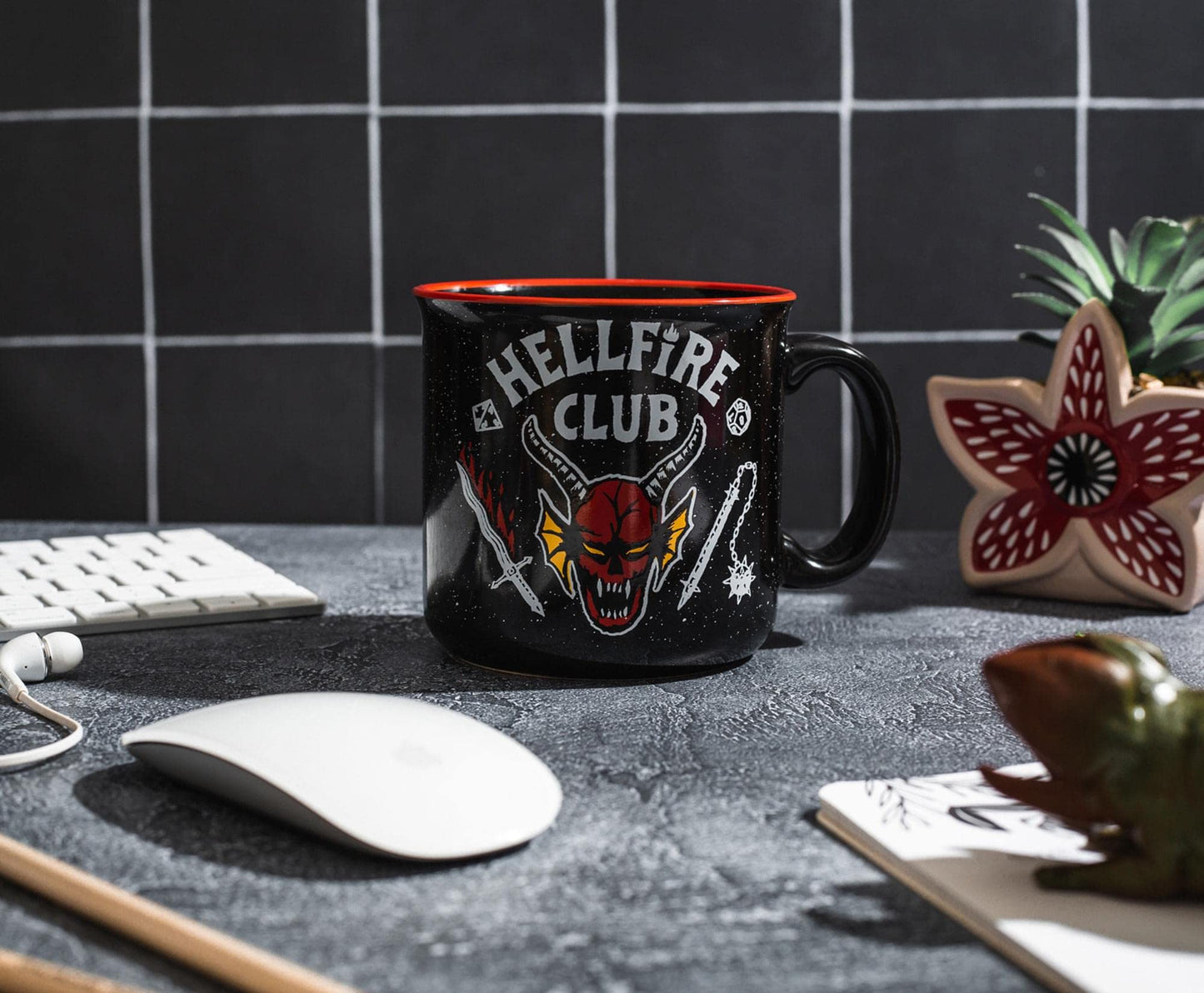 Silver Buffalo Stranger Things Hellfire Club 20-Ounce Ceramic Camper Mug | BPA-Free Travel Coffee Cup For Espresso, Cocoa, Tea