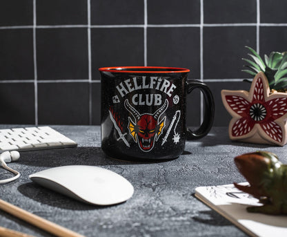 Silver Buffalo Stranger Things Hellfire Club 20-Ounce Ceramic Camper Mug | BPA-Free Travel Coffee Cup For Espresso, Cocoa, Tea