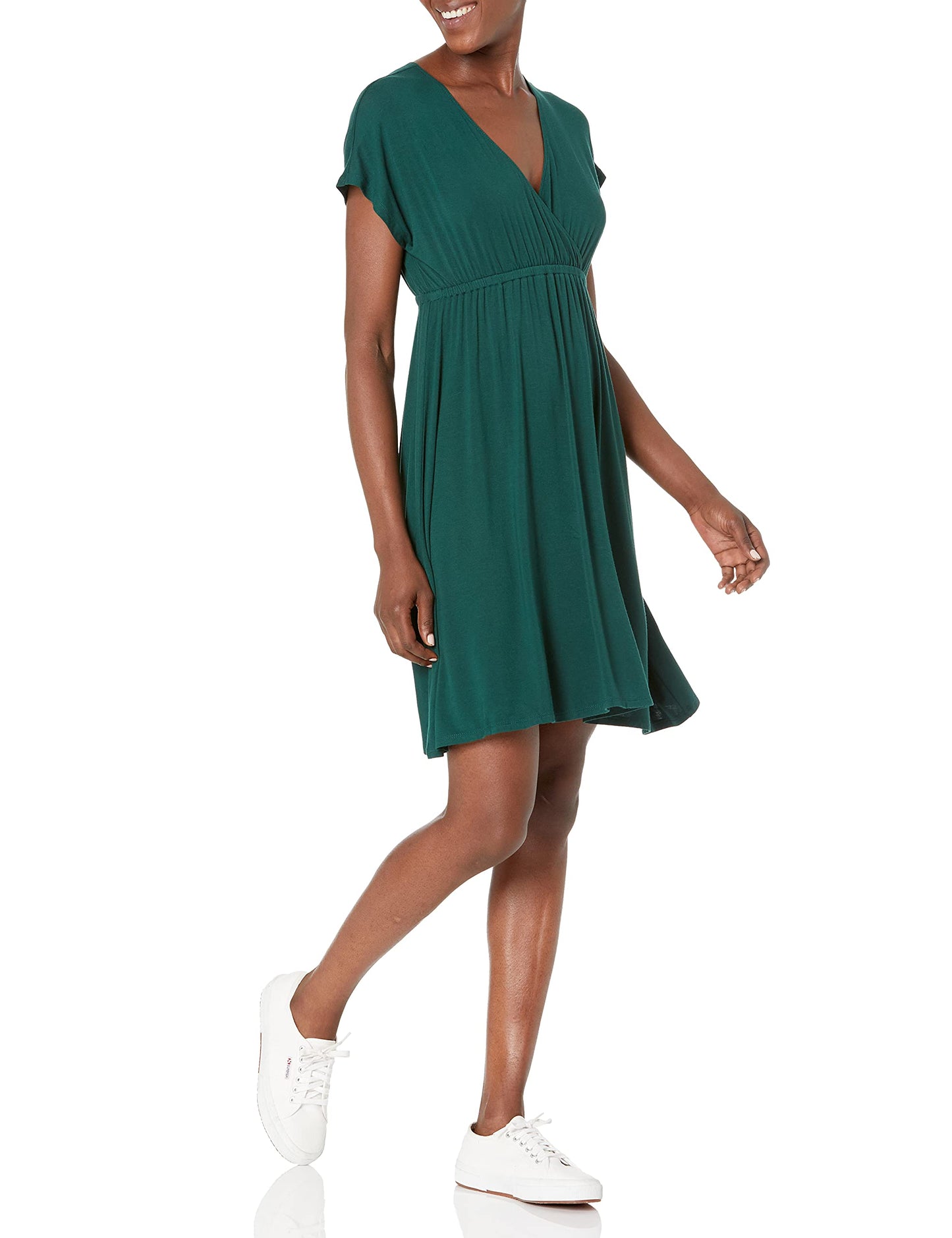 Amazon Essentials Women's Surplice Dress (Available in Plus Size), Jade Green, Large