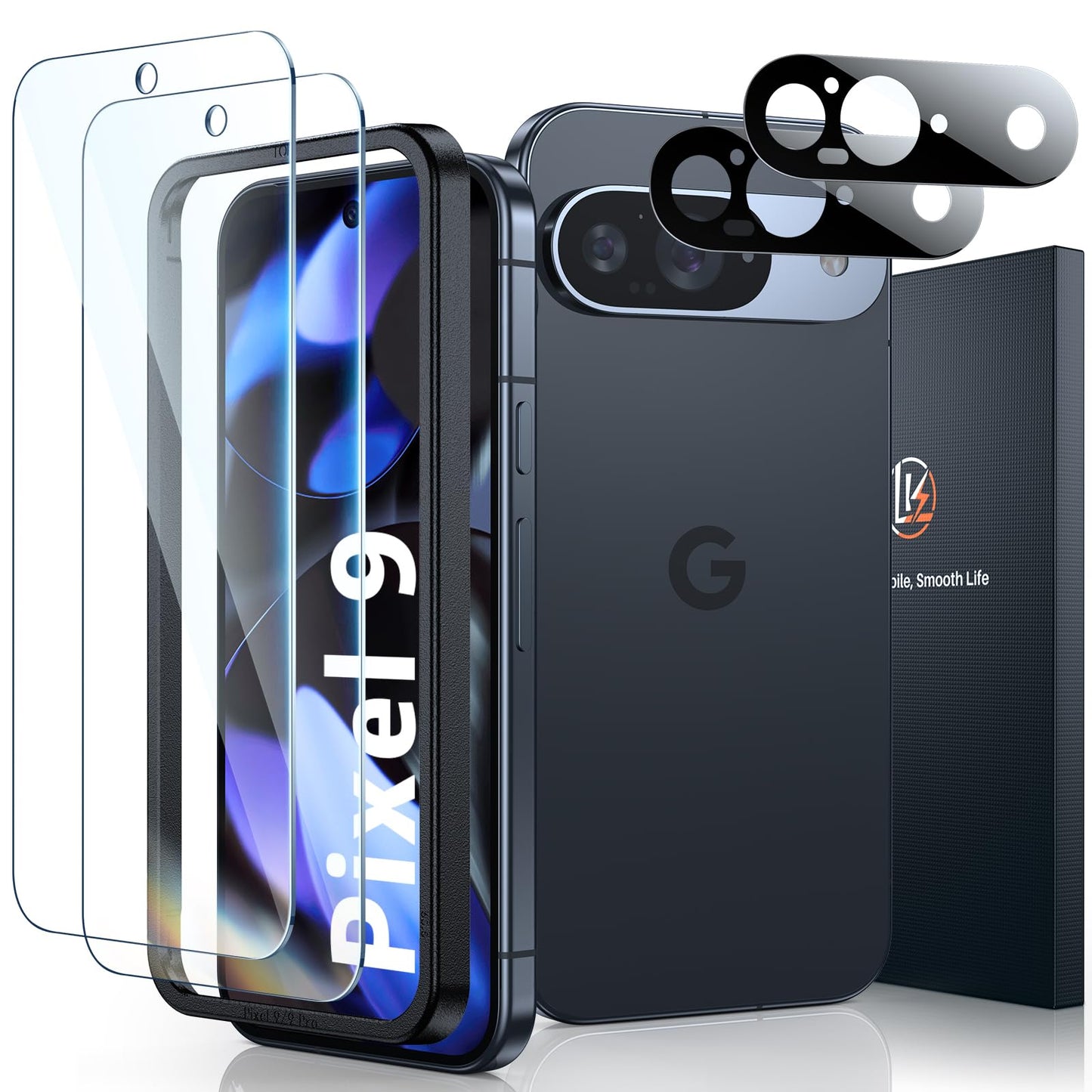 LK 2 Pack for Google Pixel 9 Screen Protector with 2 Pack Camera Lens Protector, HD Ultra-thin, 9H Hardness Tempered Glass Screen Protector for Pixel 9 [Fingerprint Compatible] Bubble-Free