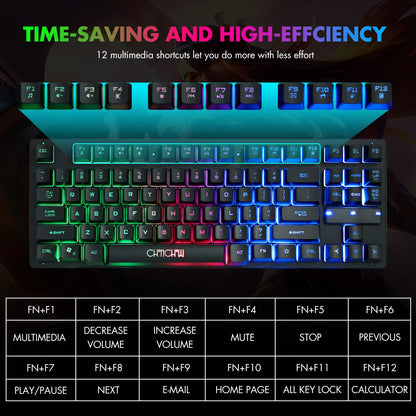 CHONCHOW 87-Key RGB Backlit Compact Gaming Keyboard - USB Wired Tenkeyless Keyboard for Laptop, PS4, Xbox, PC Gaming and Work
