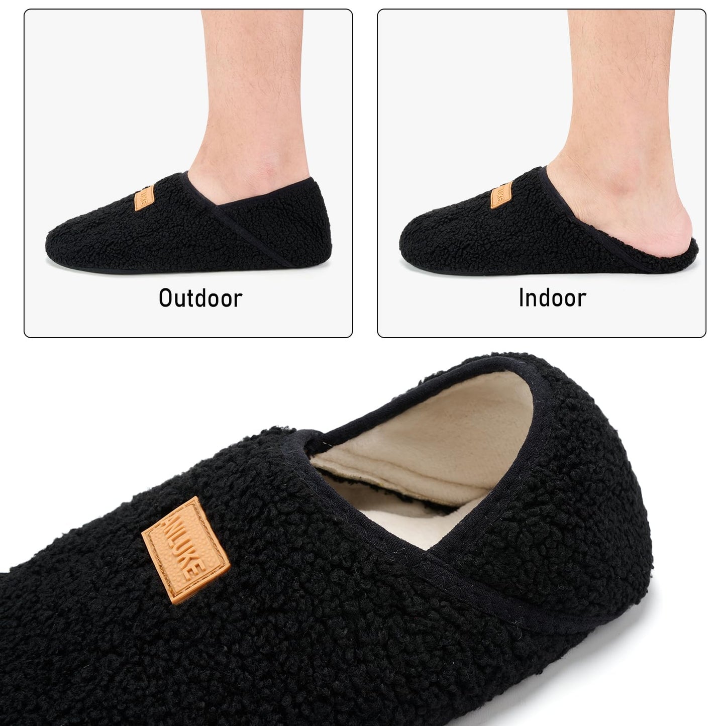 ANLUKE Slipper for Women Men Slipper Socks Fuzzy House Shoes Rubber Sole Slip On Soft-Lightweight Non Slip Indoor/Outdoor Black
