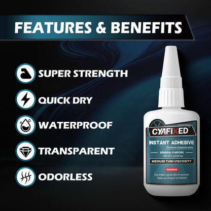 Medium-Thin Super Glue, 56.8 Gram (2 oz) Fast CA Glue with Anti-Clog Cap & Microtips, Instant Clear Cyanoacrylate Adhesive for Woodworking Woodturning 3D Printing PLA Plastic Ceramic Shoe Model