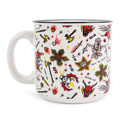 Silver Buffalo Stranger Things Hellfire Club Icons Ceramic Camper Mug | BPA-Free Travel Coffee Cup For Espresso, Cocoa, Tea | Holds 20 Ounces