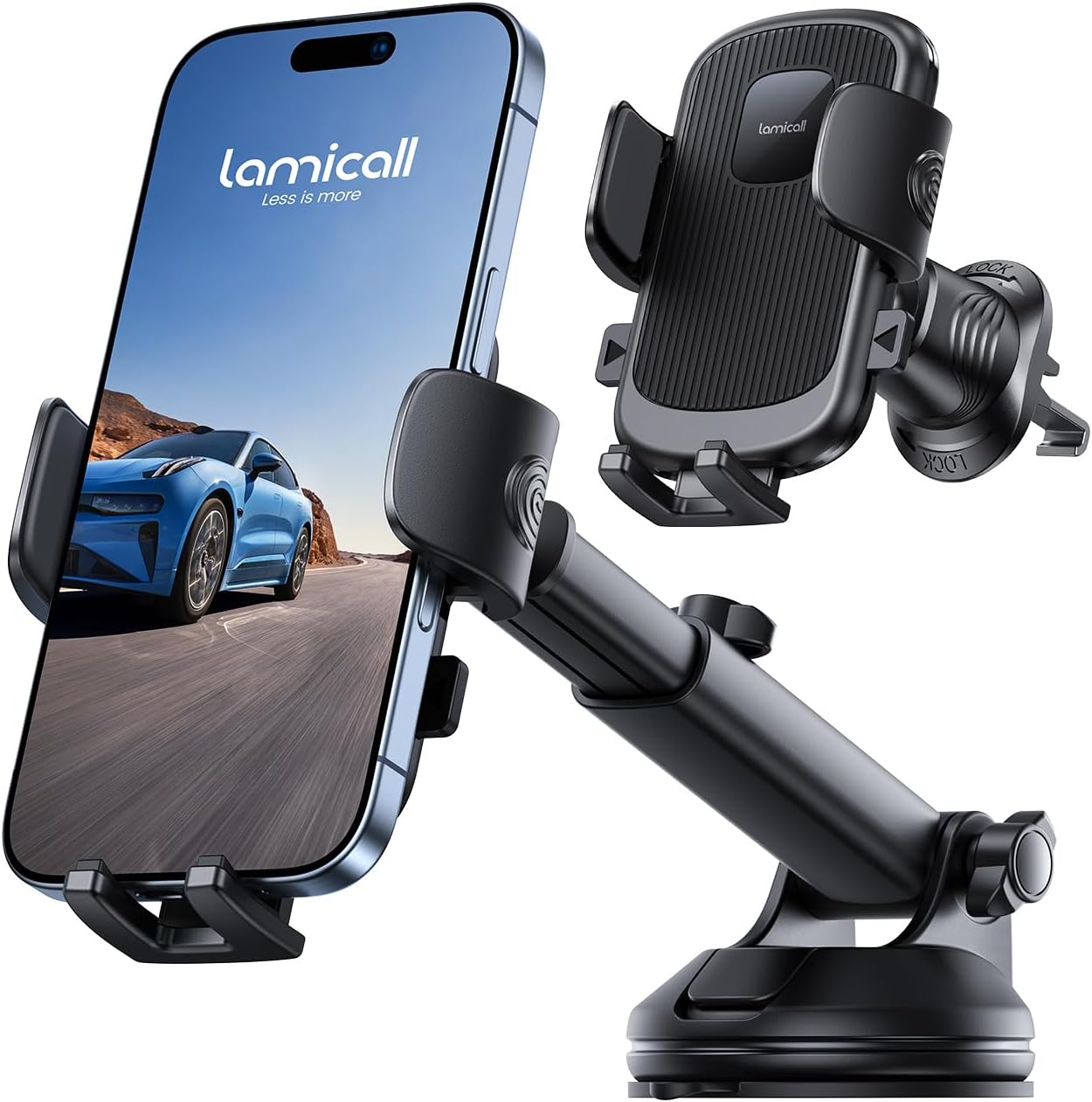 Lamicall Phone Mount for Car [3-in-1 Military-Grade Suction Cup] 360° Rotation Phone Holders for Your Car [Metal Hook] Cell Phone Car Mount Dashboard Vent Windshield for iPhone 17 16 15 Pro Max