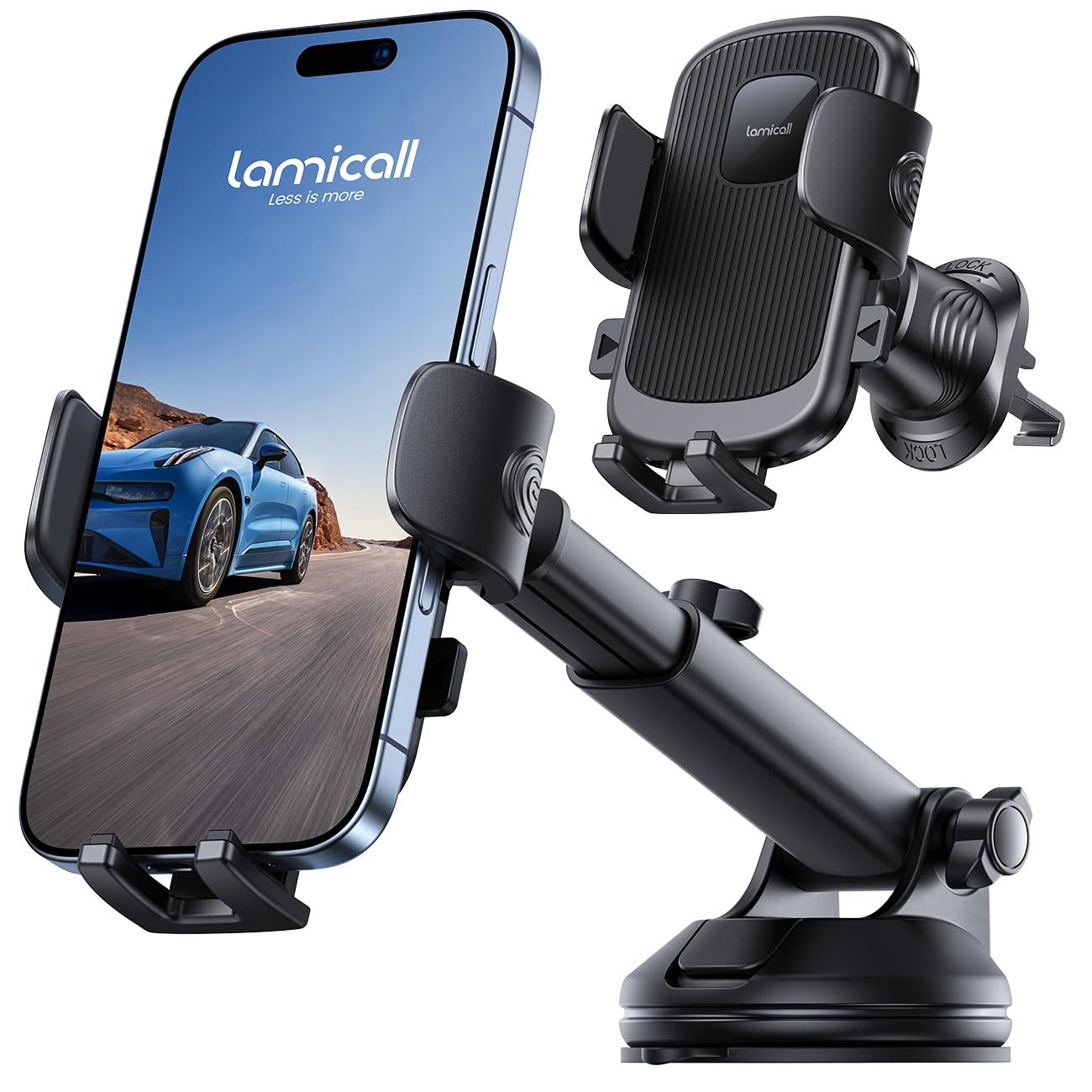 Lamicall Phone Mount for Car [3-in-1 Military-Grade Suction Cup] 360° Rotation Phone Holders for Your Car [Metal Hook] Cell Phone Car Mount Dashboard Vent Windshield for iPhone 17 16 15 Pro Max