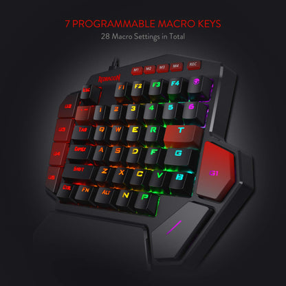 Redragon K585 DITI Wired One-Handed RGB Mechanical Gaming Keyboard, 42 Keys Type-C Professional Gaming Keypad w/Upgraded Hot-Swappable Socket, 7 Onboard Macro Keys & Detachable Wrist Rest
