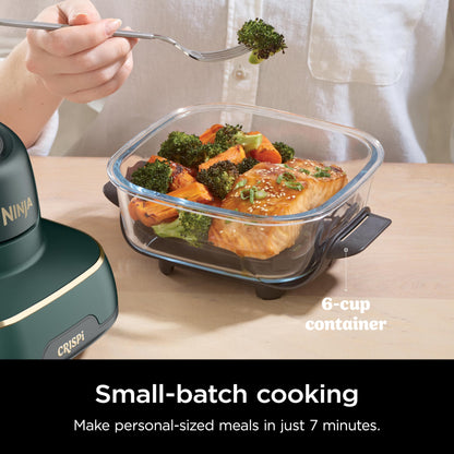 Ninja Crispi 5-in-1 Portable Glass Air Fryer, 4-QT, 2.5-QT & 6-Cup Glass Containers with Crisper Plates & Storage Lids, Microwave, Freezer & Dishwasher Safe, British Racing Green, FN103BF