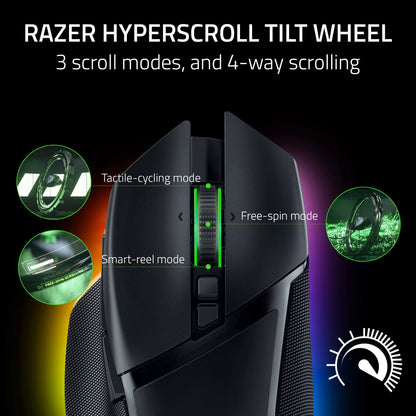 Razer Basilisk V3 Pro Wireless Gaming Mouse: HyperScroll Tilt Wheel - 30K DPI Optical Sensor - Gen-3 Optical Switches - 13-Zone Chroma RGB - 13 Programmable Controls - 3 Connection Modes - Black