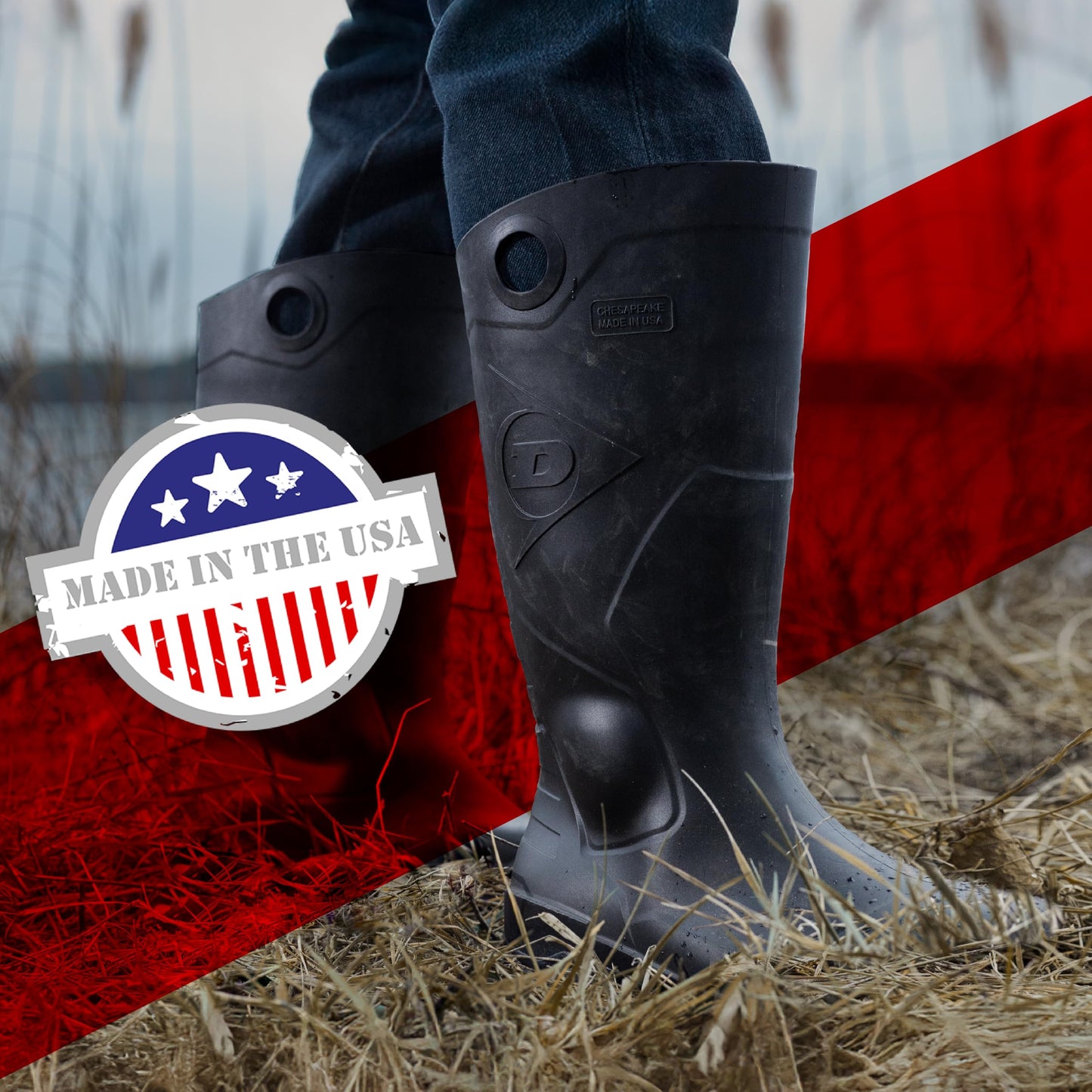 DUNLOP Protective Footwear, Chesapeake plain toe Black Amazon, 100% Waterproof PVC, Lightweight and Durable, 8677577.11, Size 11 US