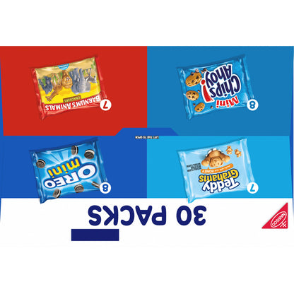 Nabisco Team Favorites Variety Pack, OREO Mini, CHIPS AHOY! Mini, Teddy Grahams Honey & Barnum's Animal Crackers, Christmas Stocking Stuffers, 30 Snack Packs