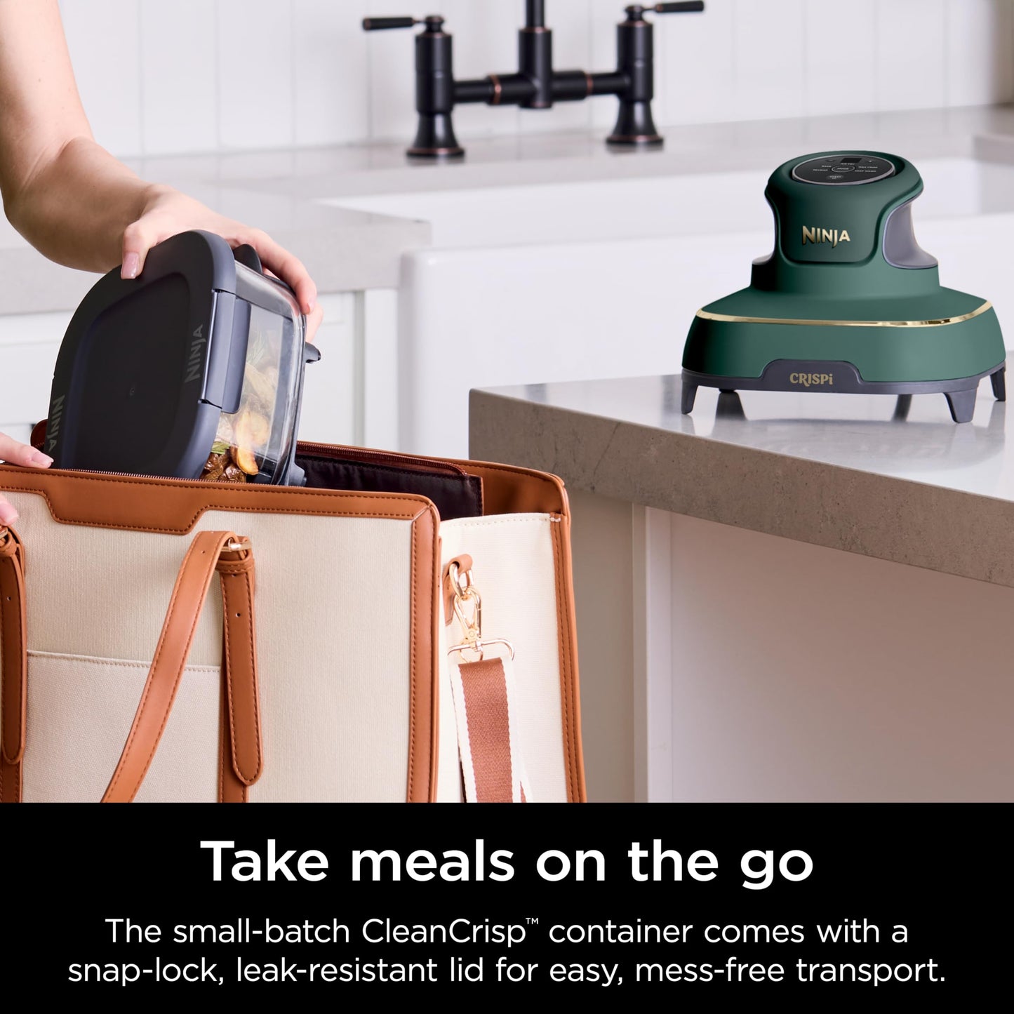 Ninja Crispi 5-in-1 Portable Glass Air Fryer, 4-QT, 2.5-QT & 6-Cup Glass Containers with Crisper Plates & Storage Lids, Microwave, Freezer & Dishwasher Safe, British Racing Green, FN103BF