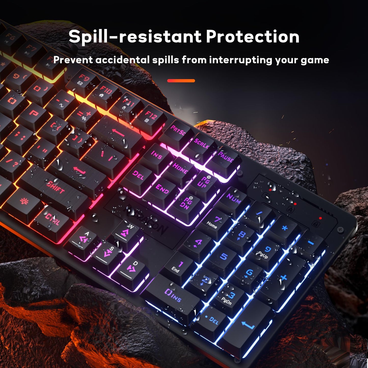 Redragon K521 Upgrade Rainbow LED Gaming Keyboard, 104 Keys Wired Mechanical Feeling Keyboard with Multimedia Keys, One-Touch Backlit, Anti-Ghosting, Compatible with PC, Mac, PS4/5, Xbox