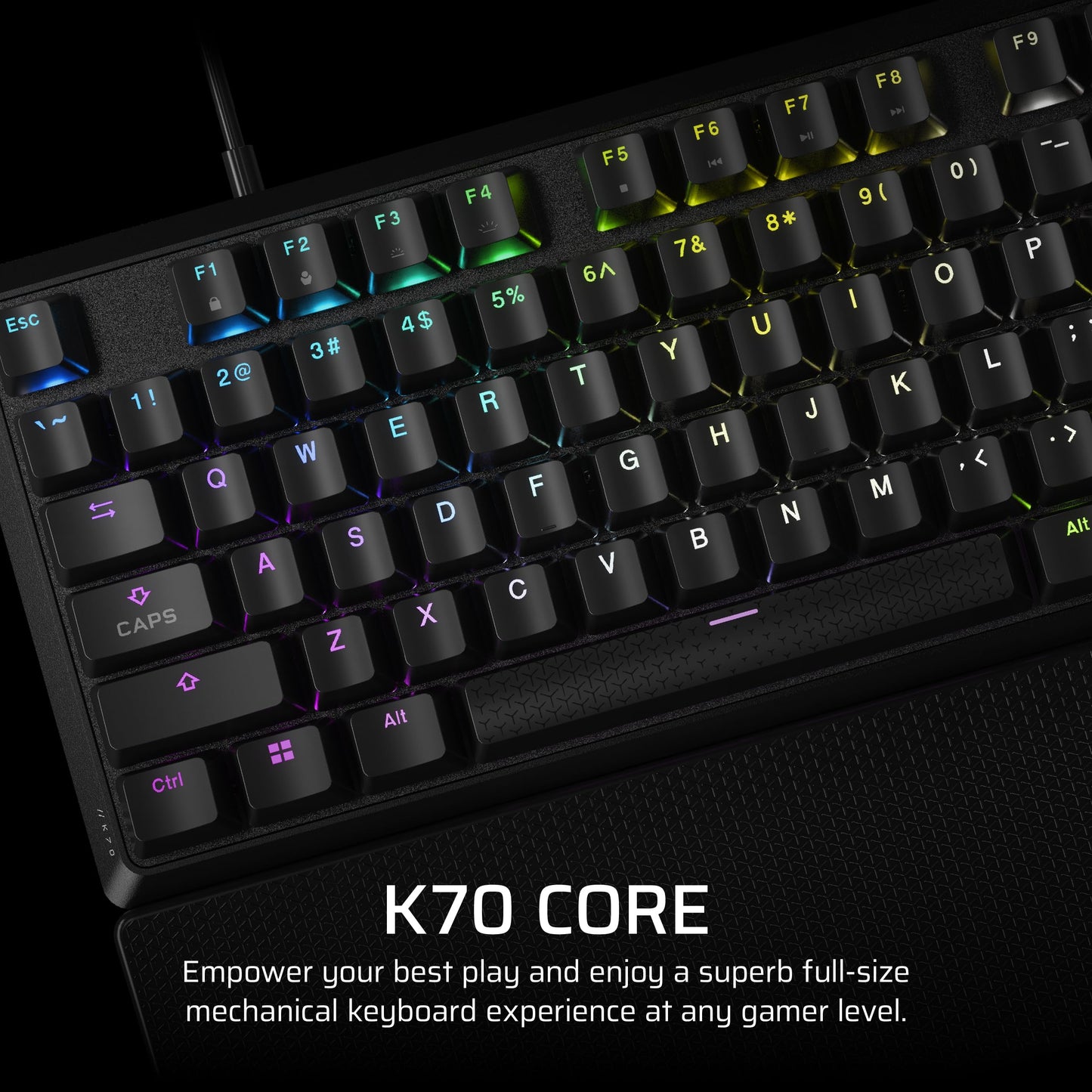 CORSAIR K70 CORE RGB Mechanical Wired Gaming Keyboard with Palmrest – Pre-Lubed MLX Red Linear Switches, SOCD, ABS Double-Shot Keycaps, Sound Dampening, Media Control Dial, QWERTY NA – Black