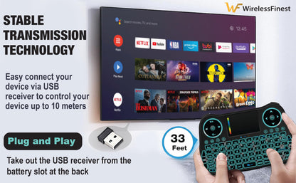 Wireless Mini Keyboard Remote Control Touchpad Mouse Combo Controller with RGB Backlit for Android TV Box Smart TV with OS+USB PC Computer Laptop Window OS HTPC Home Theater PC + USB 2.4GHz Dongle
