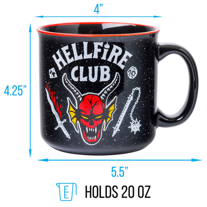 Silver Buffalo Stranger Things Hellfire Club 20-Ounce Ceramic Camper Mug | BPA-Free Travel Coffee Cup For Espresso, Cocoa, Tea