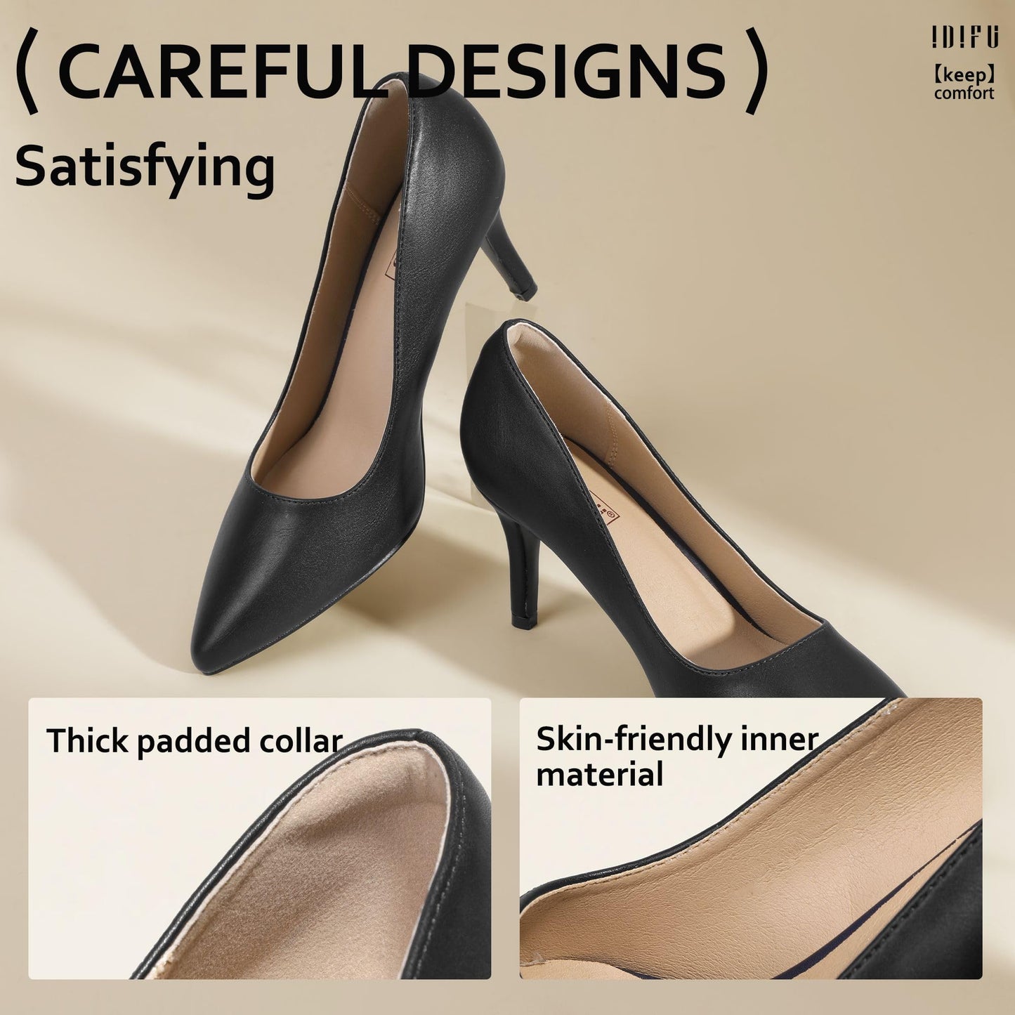 IDIFU Black High Heels Pumps Closed Toe Heels Women's Pumps Stiletto Pointed Toe Dress Shoes Wedding Prom Bridal Work Office Bride Trendy Dressy Comfortable Classic Pumps Shoes(Black Pu,8)