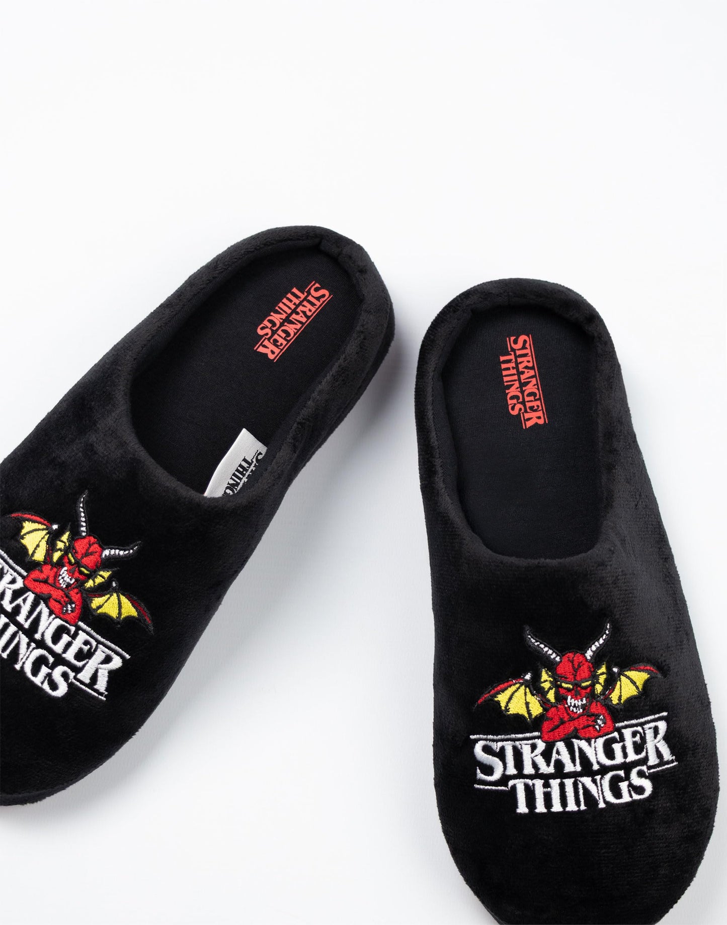 Stranger Things Unisex Black Logo Mule Slippers | Indoor Lounging Footwear with TV Show Design