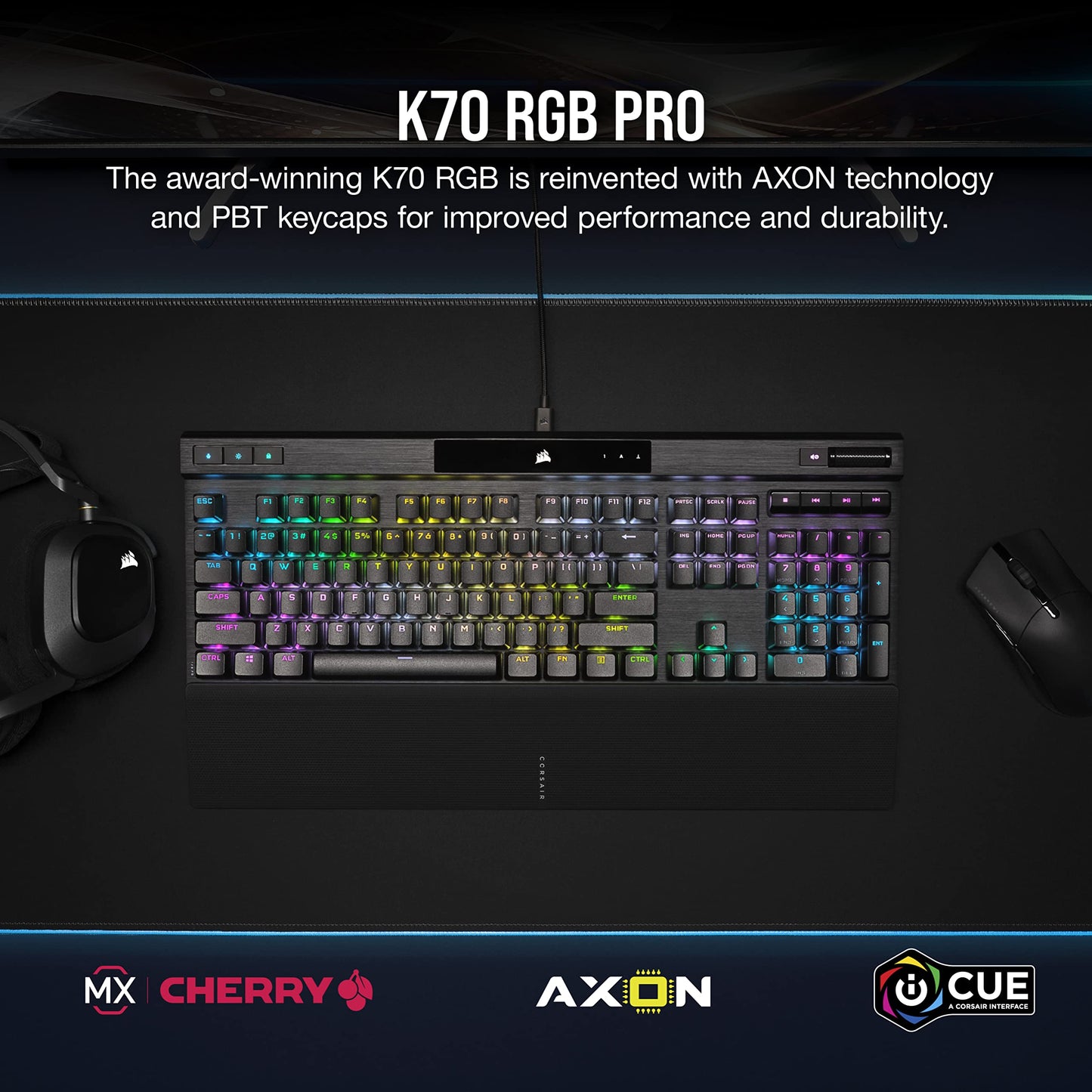 CORSAIR K70 RGB PRO Mechanical Wired Gaming Keyboard – Cherry MX Red Linear Switches, SOCD, PBT Double-Shot Keycaps, 8000Hz Hyper-Polling, NKRO, Anti-Ghosting, Tournament Switch, QWERTY NA – Black
