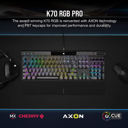CORSAIR K70 RGB PRO Mechanical Wired Gaming Keyboard – Cherry MX Red Linear Switches, SOCD, PBT Double-Shot Keycaps, 8000Hz Hyper-Polling, NKRO, Anti-Ghosting, Tournament Switch, QWERTY NA – Black