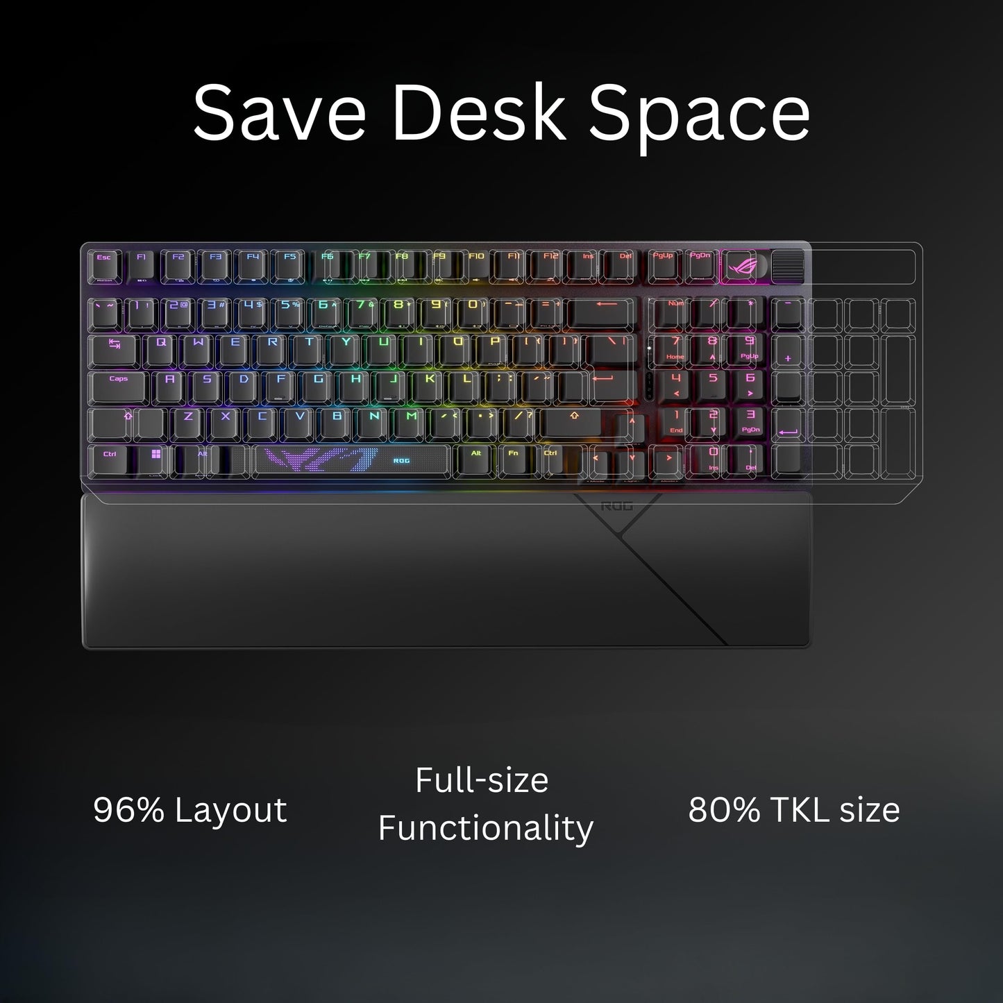 ASUS ROG Strix Scope II 96 Wireless Mechanical Gaming Keyboard – 96% Full-Size, Tri-Mode Connectivity, Hot Swappable Pre-lubed ROG NX Snow Linear Switches, PBT Keycaps, RGB, PC/Mac Support-Black