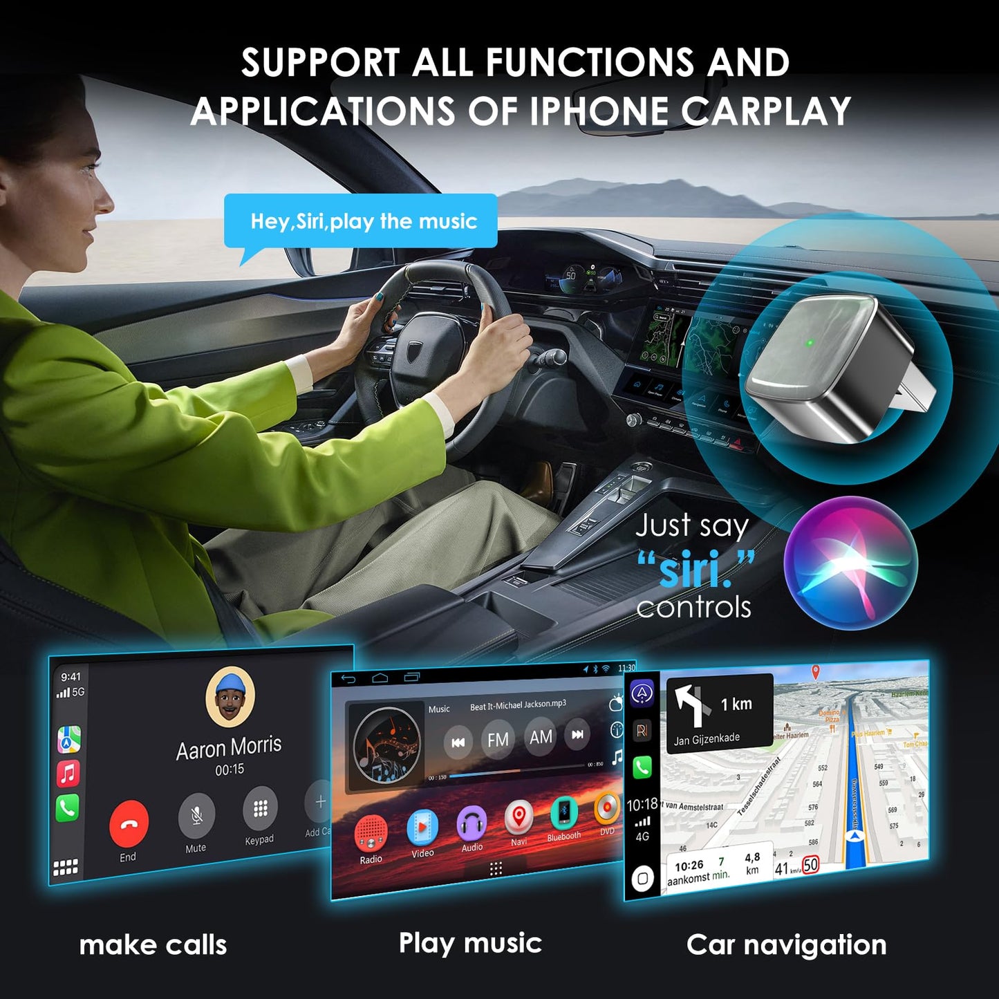 RTGRNKY Mini Wireless Carplay Adapter for iPhone &Android Auto with Extension Cable Type C Caplay Wireless Adapter,Plug & Play Easy and Stable Connection Carplay for Apple & Android Auto