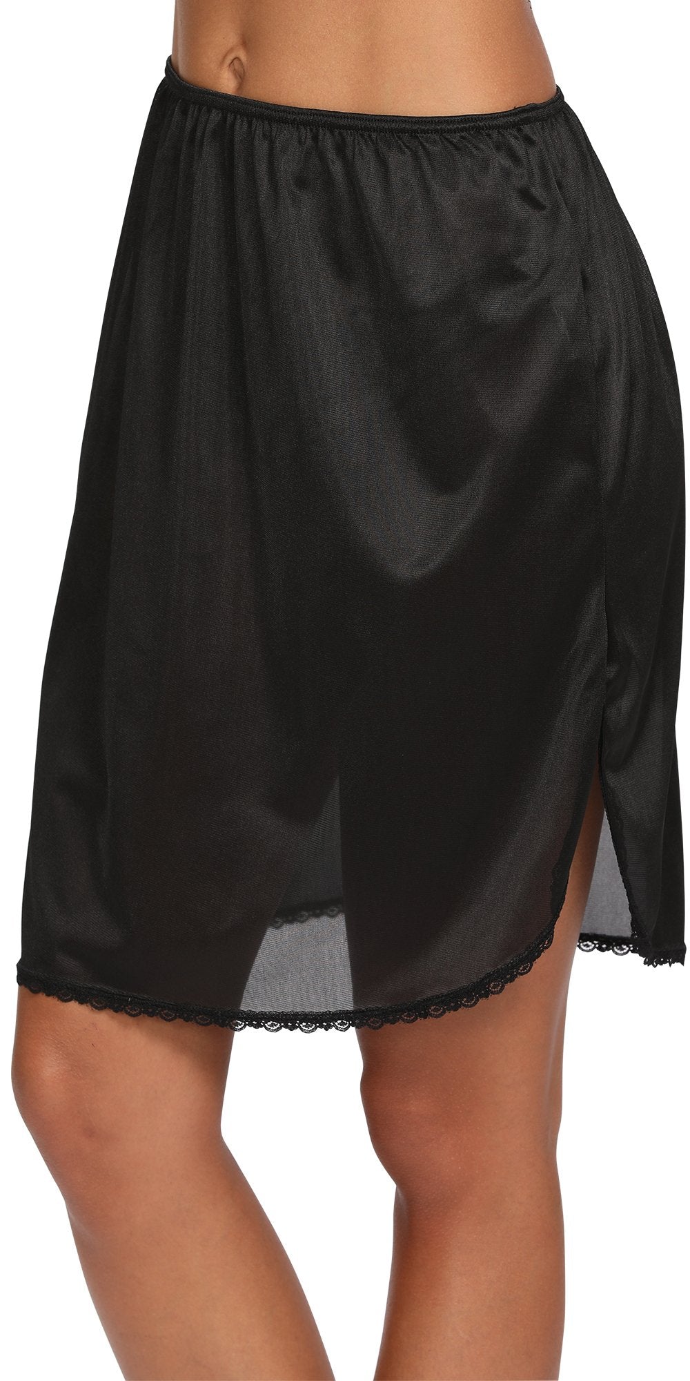 GYS Half Slip for Women Under Dress Silky Lace Underskirt, Black, Large