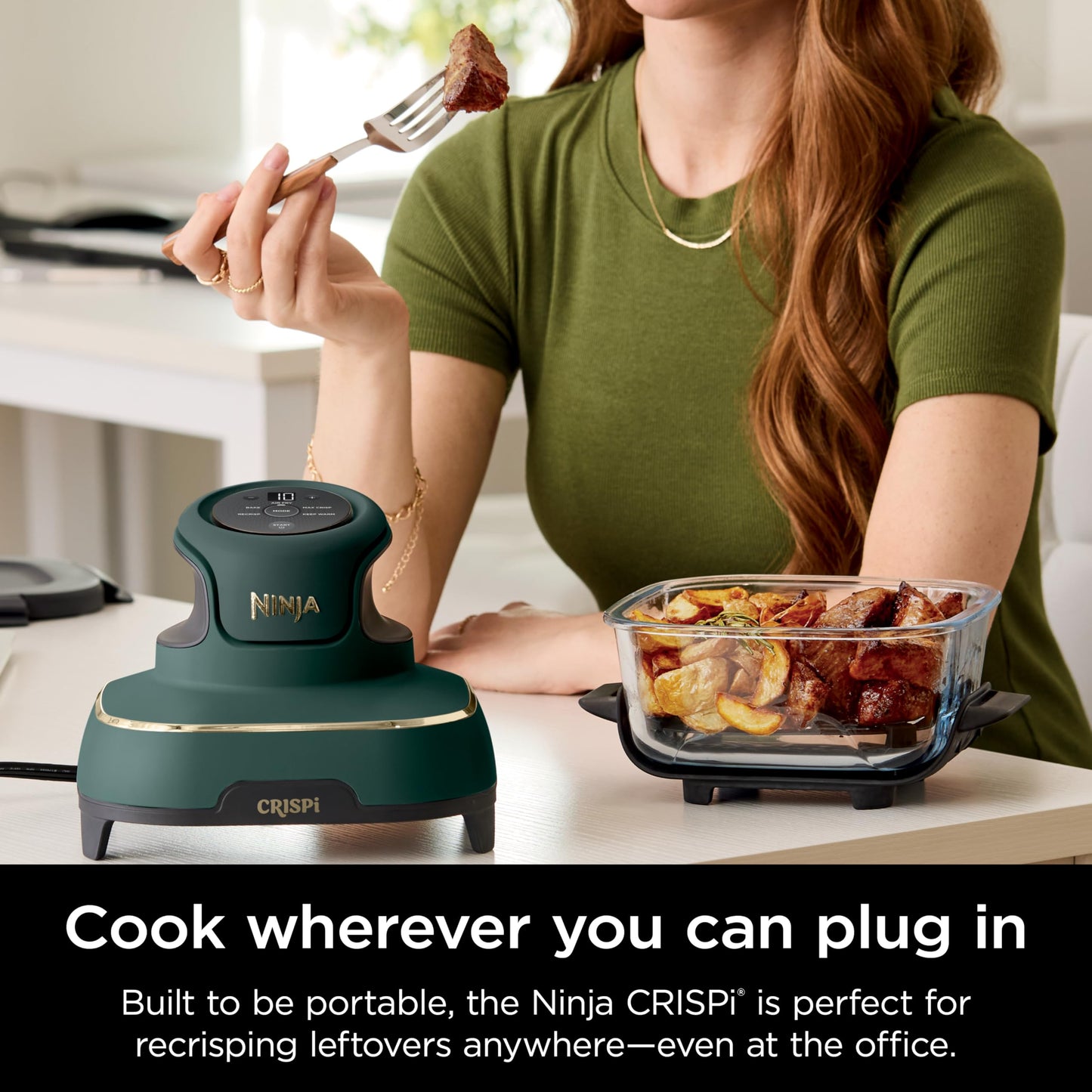 Ninja Crispi 5-in-1 Portable Glass Air Fryer, 4-QT, 2.5-QT & 6-Cup Glass Containers with Crisper Plates & Storage Lids, Microwave, Freezer & Dishwasher Safe, British Racing Green, FN103BF