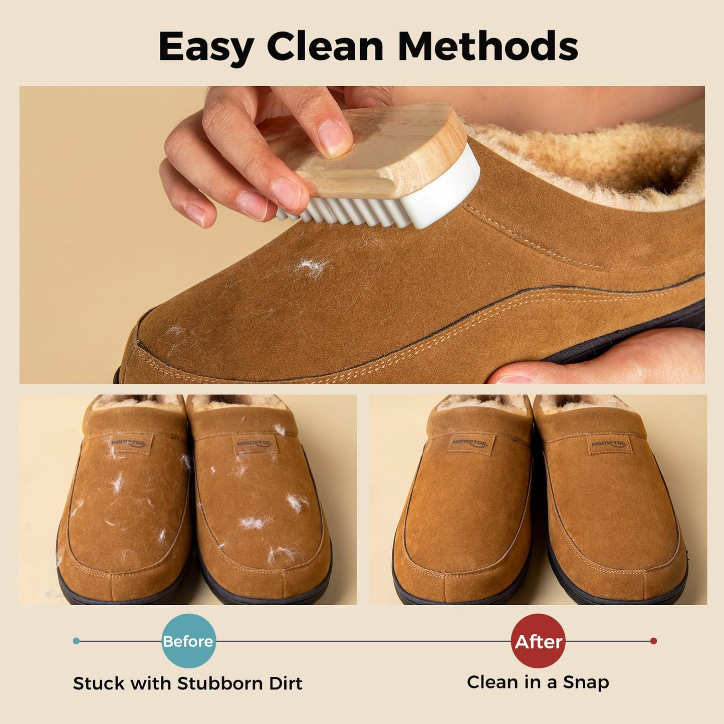 HomeTop Men's Moccasin Slippers Soft Warm Non-slip Memory Foam Indoor House Shoes with Fluffy Lining Chestnut, 9-10 US