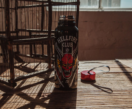 Toynk Stranger Things Hellfire Club Stainless Steel Water Bottle With Strap | Double-Walled Metal Sports Jug | Holds 27 Ounces