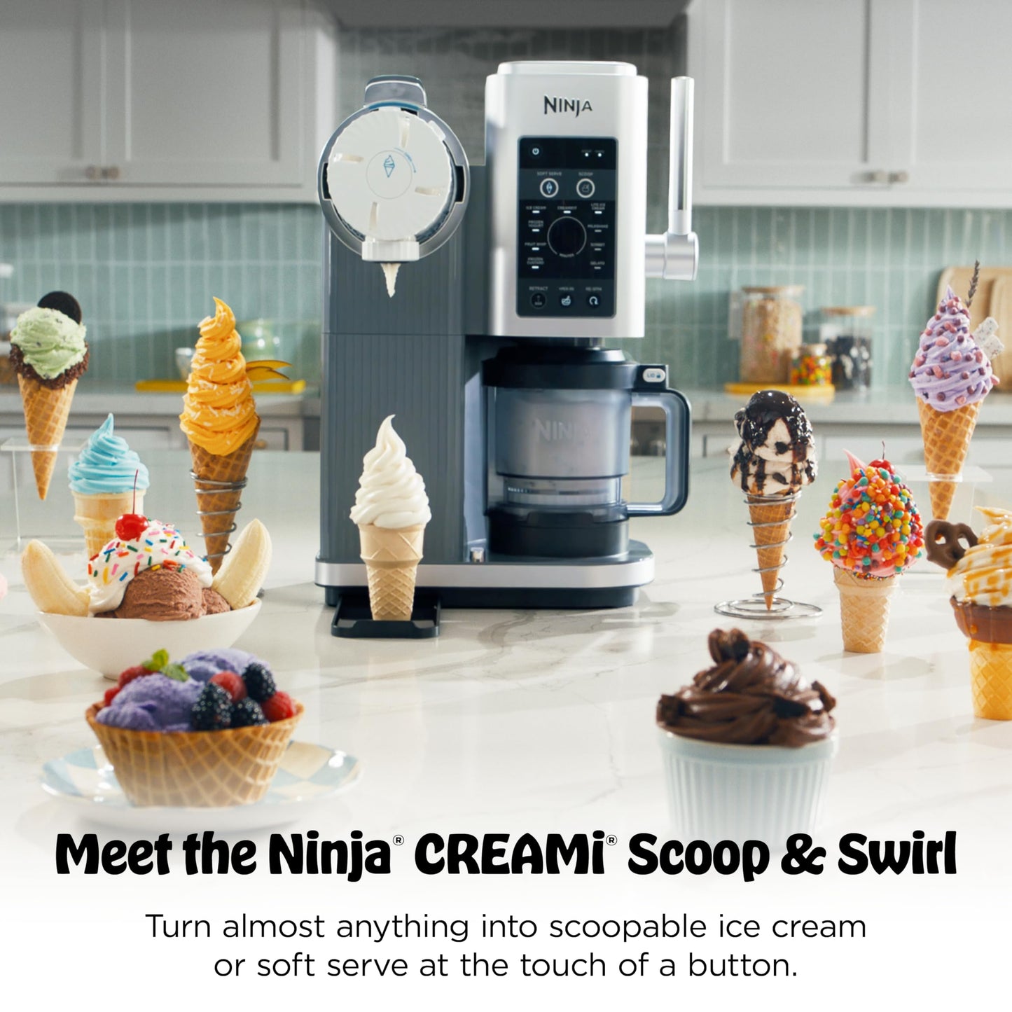Ninja CREAMi Scoop & Swirl Ice Cream and Soft Serve Maker, Sorbet, Milkshake, Frozen Yogurt, Low Calories Program & More, 13-in-1, Soft Serve Handle & (2) CREAMi 2-in-1 16oz Pints, NC701