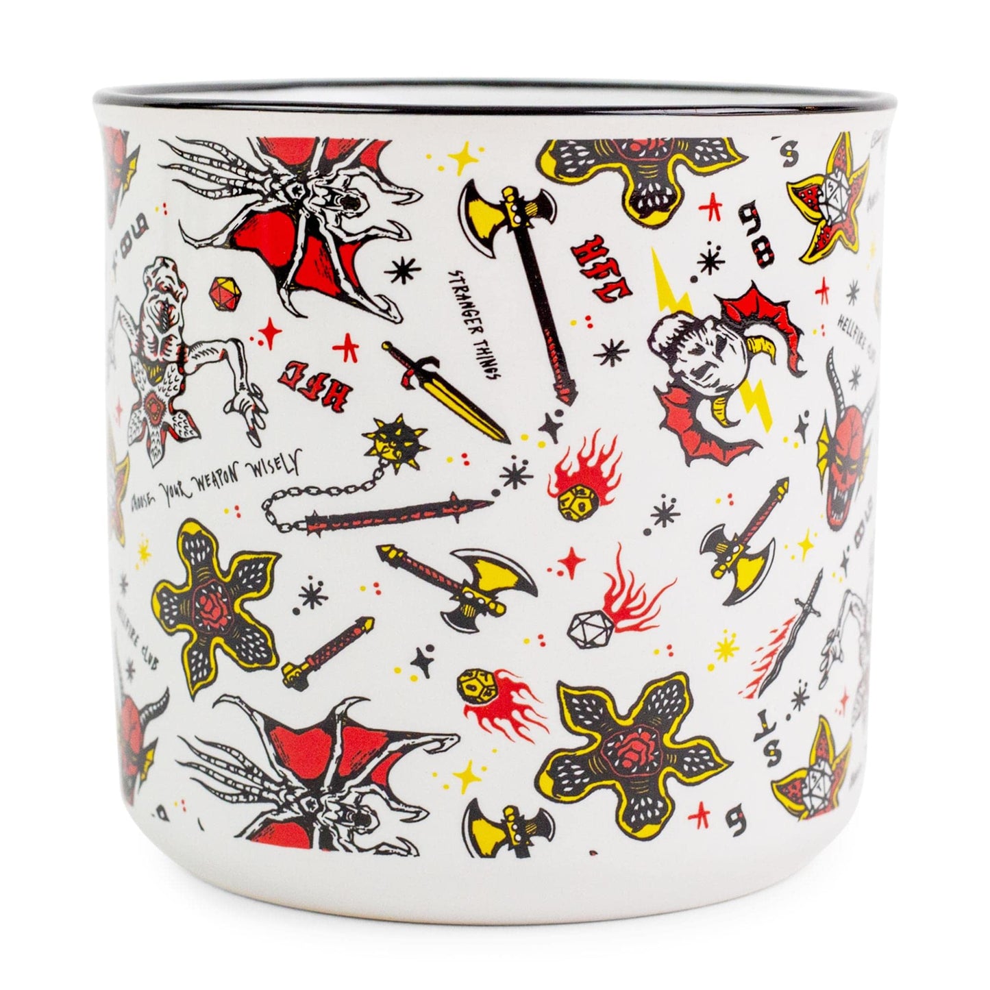 Silver Buffalo Stranger Things Hellfire Club Icons Ceramic Camper Mug | BPA-Free Travel Coffee Cup For Espresso, Cocoa, Tea | Holds 20 Ounces