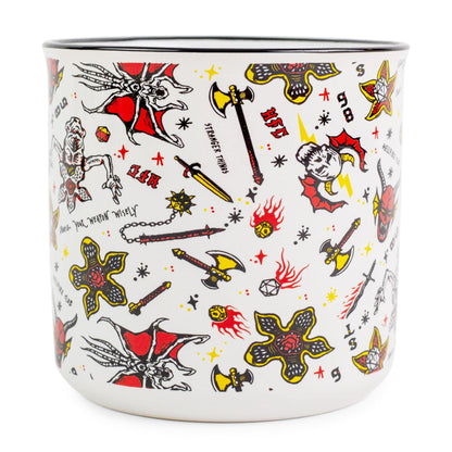 Silver Buffalo Stranger Things Hellfire Club Icons Ceramic Camper Mug | BPA-Free Travel Coffee Cup For Espresso, Cocoa, Tea | Holds 20 Ounces